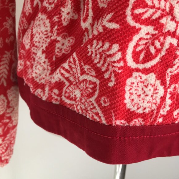 ELEVENSES Anthropologie Textured Red White Floral Polka Dot Lined Hooded Jacket - Picture 9 of 16